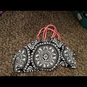 Geometric patterned, halter bikini top